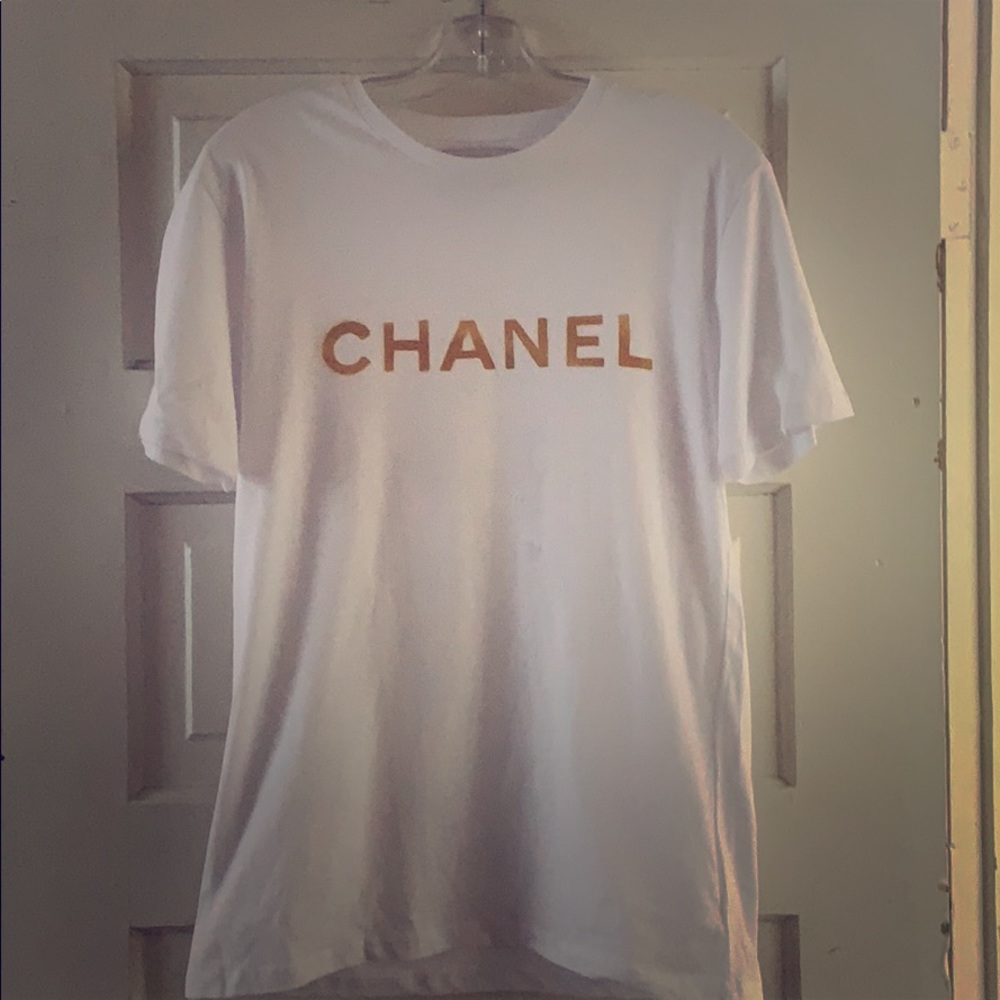 Hand done Gold Chanel Logo tee